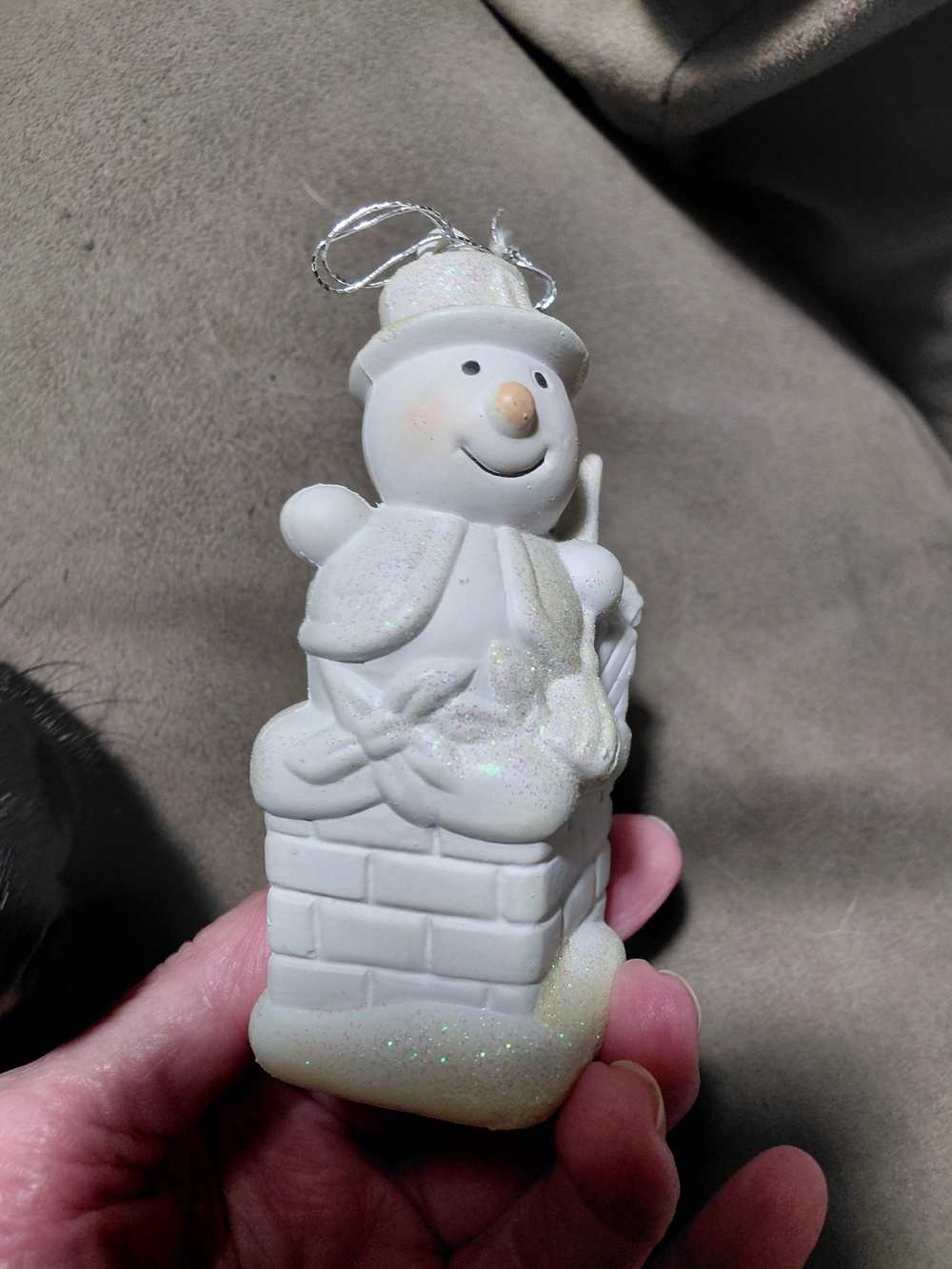 White Snowman Chimney Hanging Ornament
